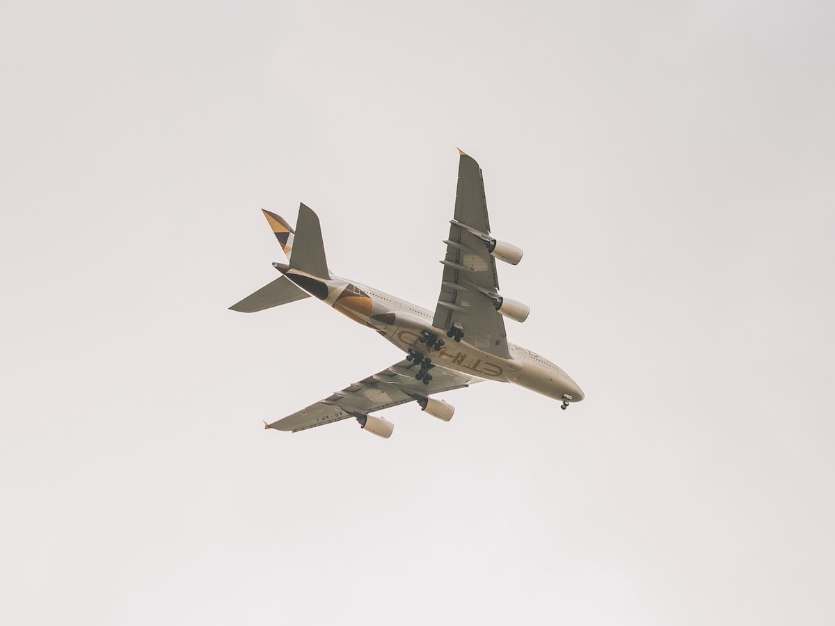 Jet airplane flying overhead.