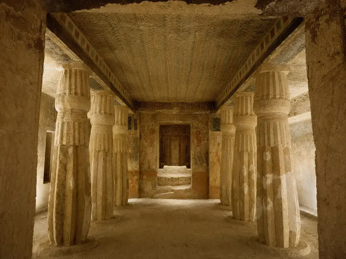 Fluted columns inside a Middle Kingdom tomb chapel