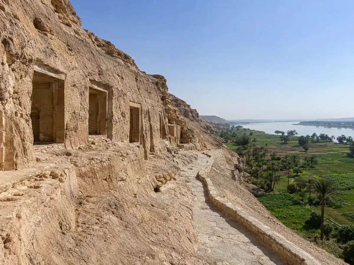 Tomb façades overlooking the Nile Valley