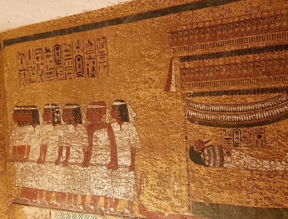 Stone sarcophagus in a burial chamber