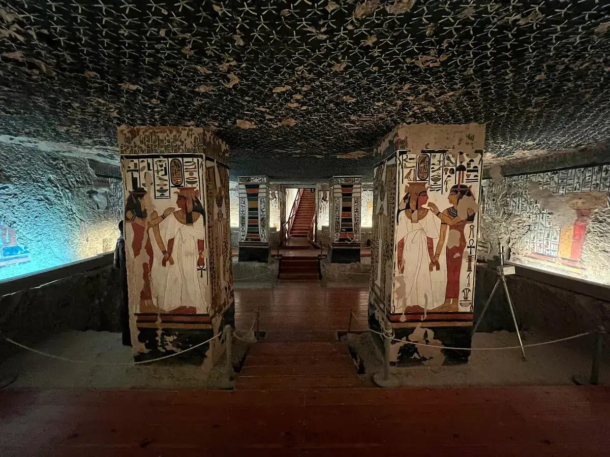 Decorated burial chamber inside Nefertari’s QV66