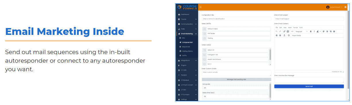 CourseFunnels email marketing inside