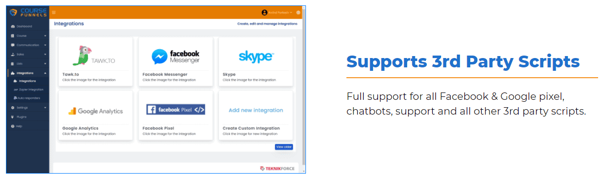 CourseFunnels 3rd party scripts
