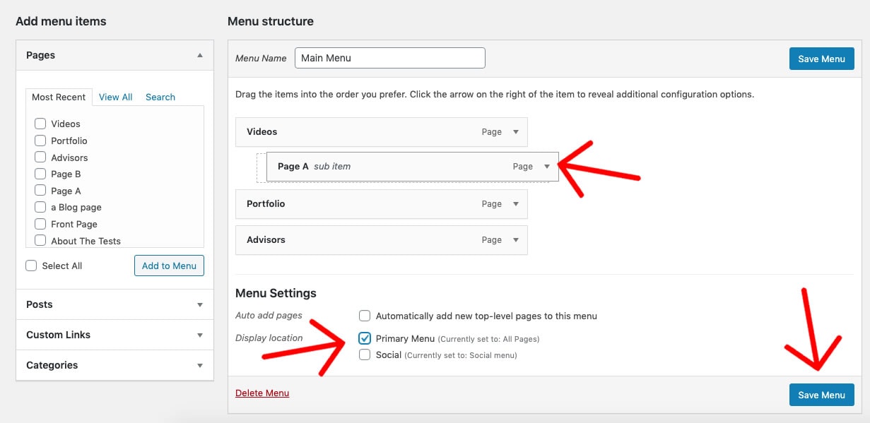 WordPress Menu Setup