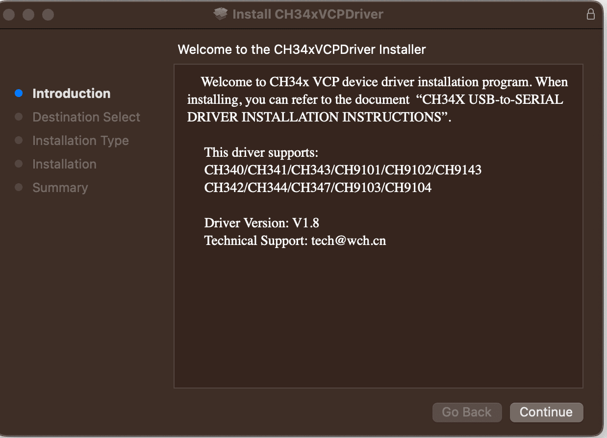 running the ch340 driver pkg file