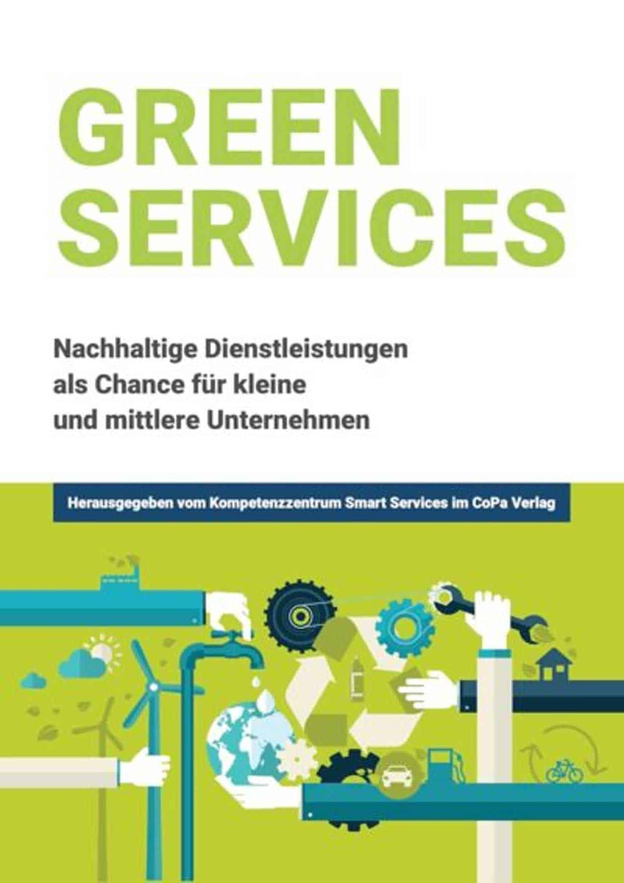 Nachhaltige Dienstleistungen für grüne Zukunft Illustration nachhaltiger grüner Dienstleistungen mit Windkraft, Solarenergie und umweltfreundlichen.