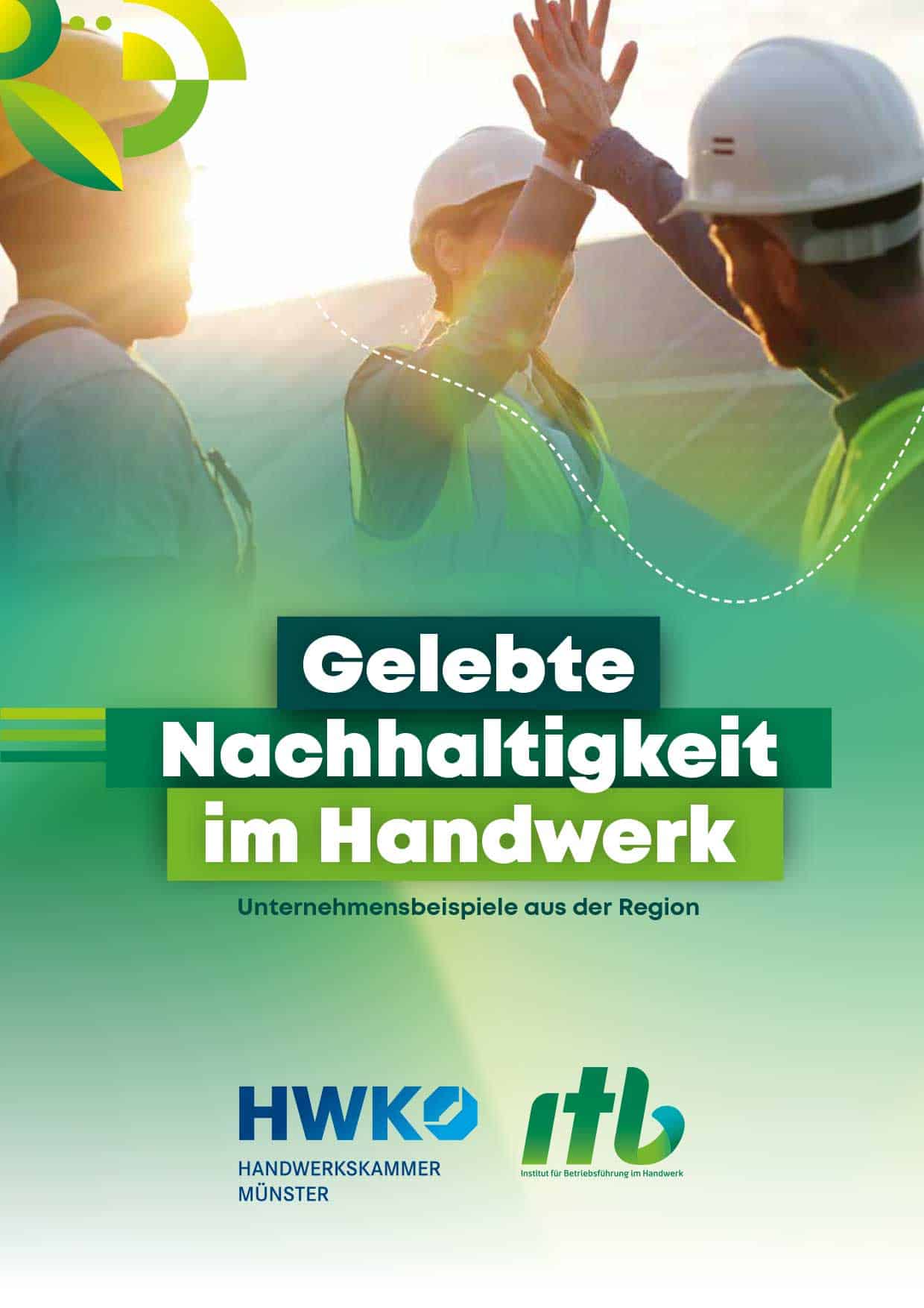 Gelebte Nachhaltigkeit im Handwerk Handwerker high-fives bei Sonnenuntergang, nachhaltiges Handwerk, regionale Unternehmen, Umweltbewus.