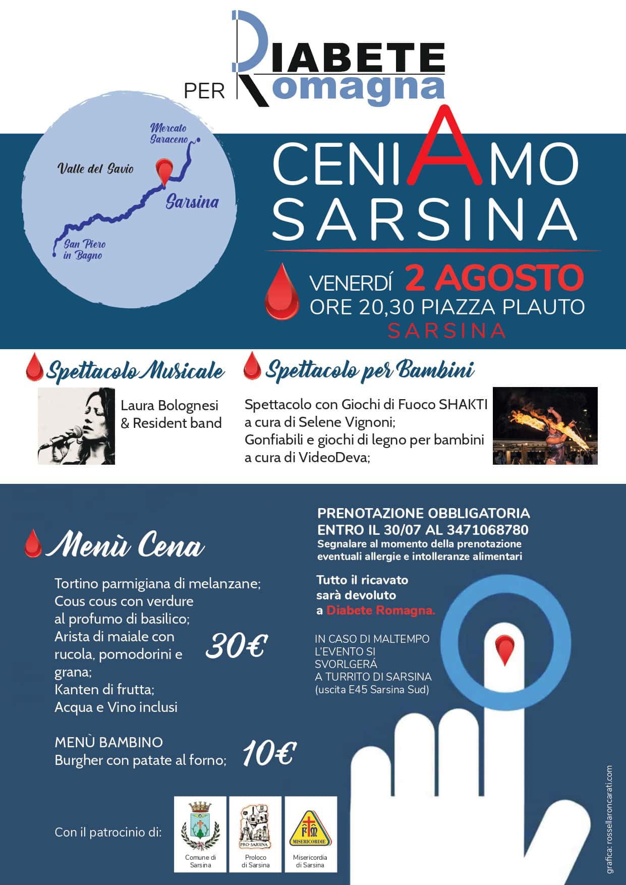 Venerdì 2 Agosto CeniAmo Sarsina, Serata Di Solidarietà A Favore Di Diabete Romagna In Piazza Plauto