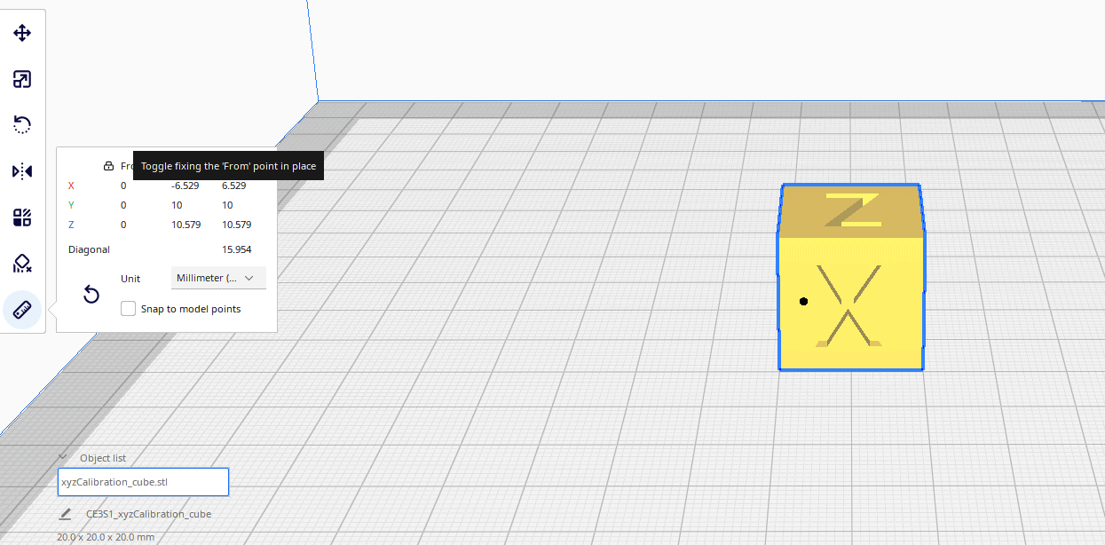 cura measure tool locking the first point