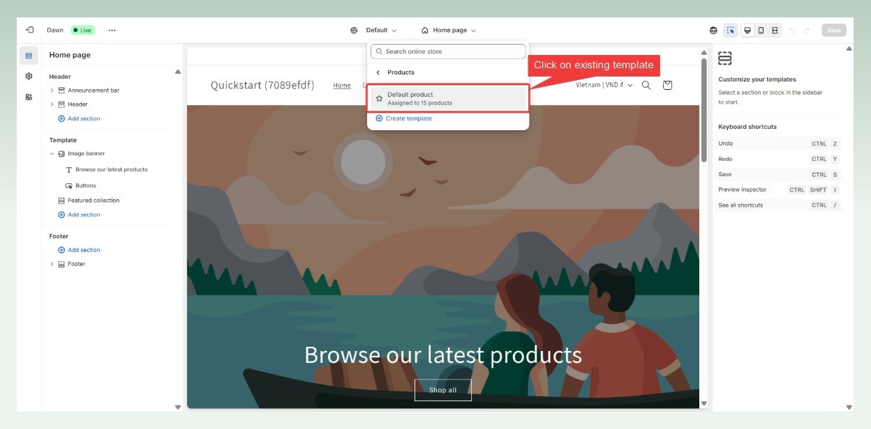how to create product template in shopify step 3 - Choose a template