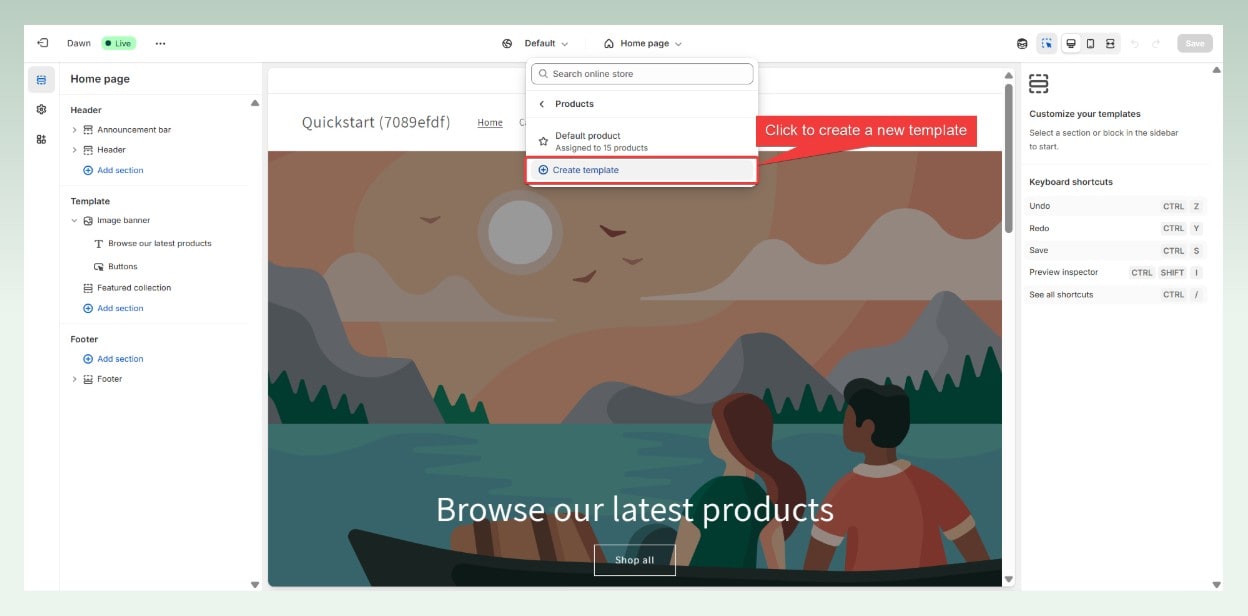 how to create product template in shopify step 3 - Create a new template