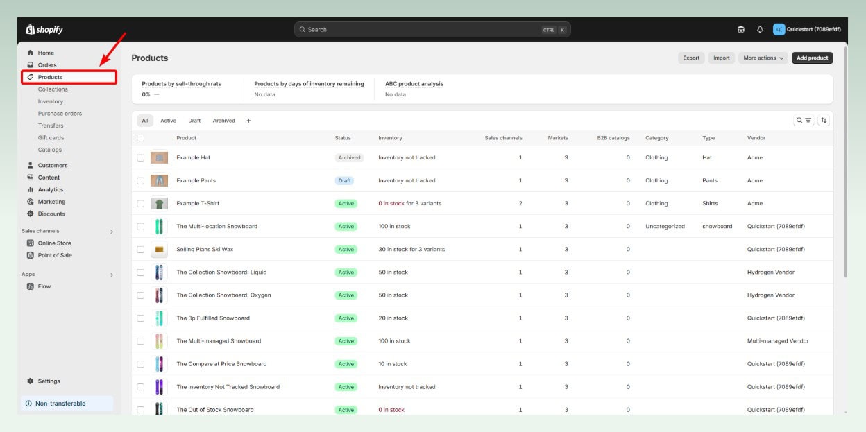 how to change product template in bulk step 1 - Go to products