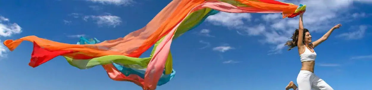 happy woman leaping banner