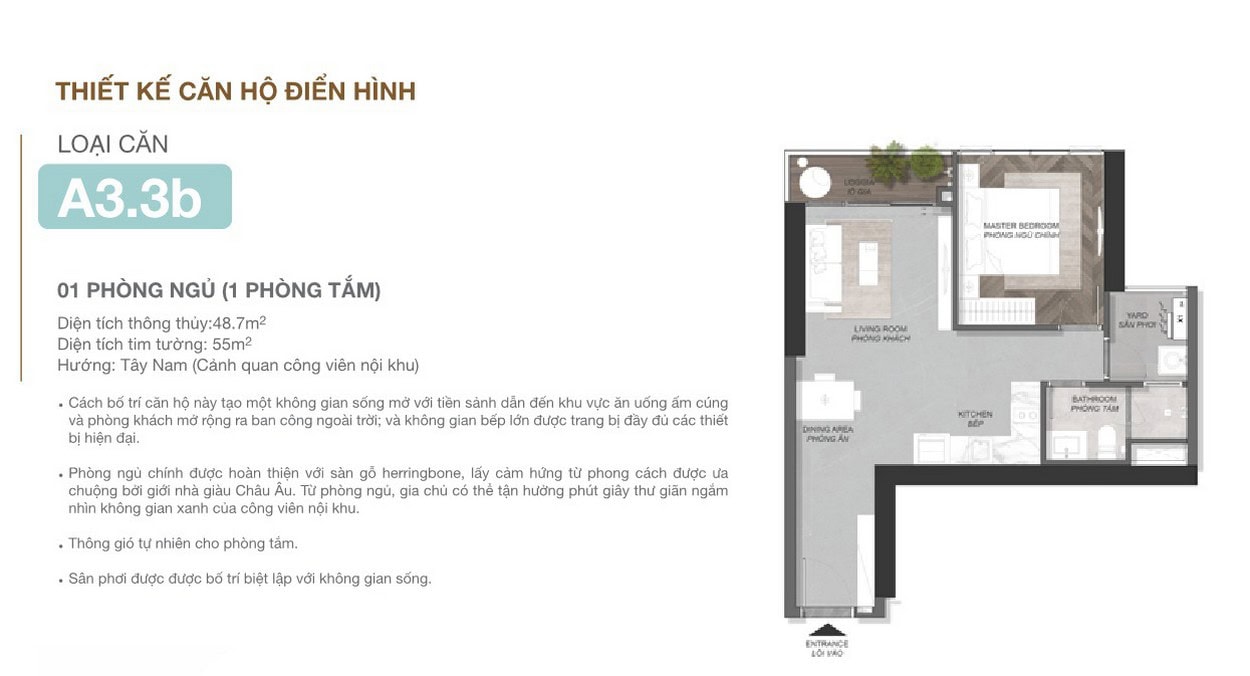 Thiết kế căn hộ 1 PN tại dự án Eaton Park Quận 2