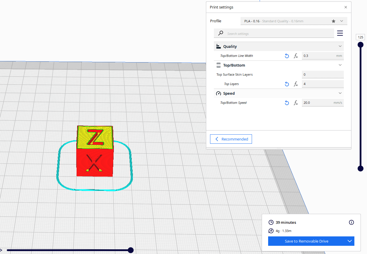 cura top layer modification time estimation