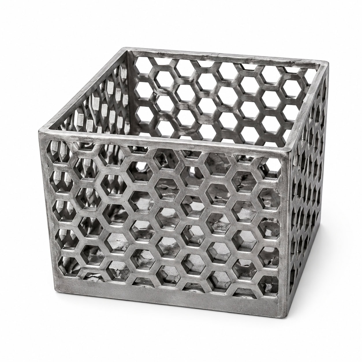 Rectangular heat-resistant furnace basket with open honeycomb sidewalls