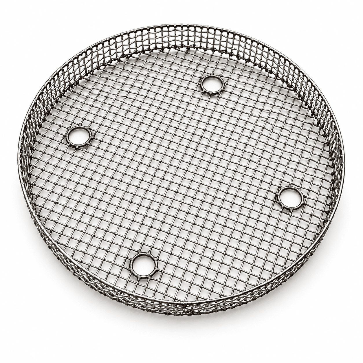 Round wire-mesh furnace charging basket with four circular openings