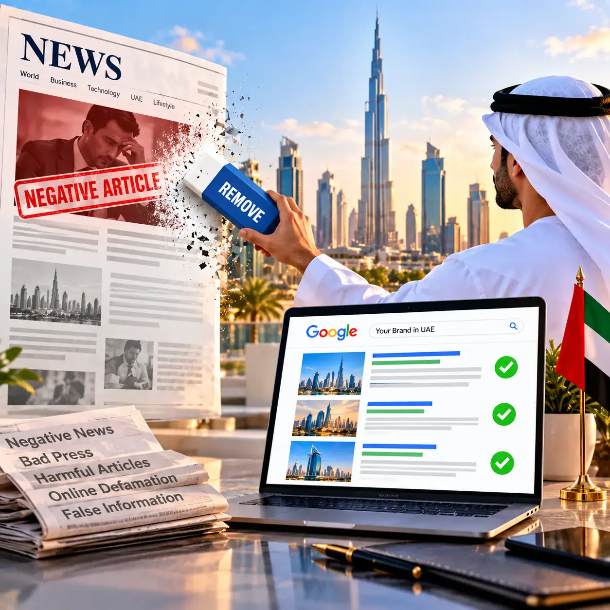 Business owner in Dubai erasing false and defamatory content while accurate results appear in Google