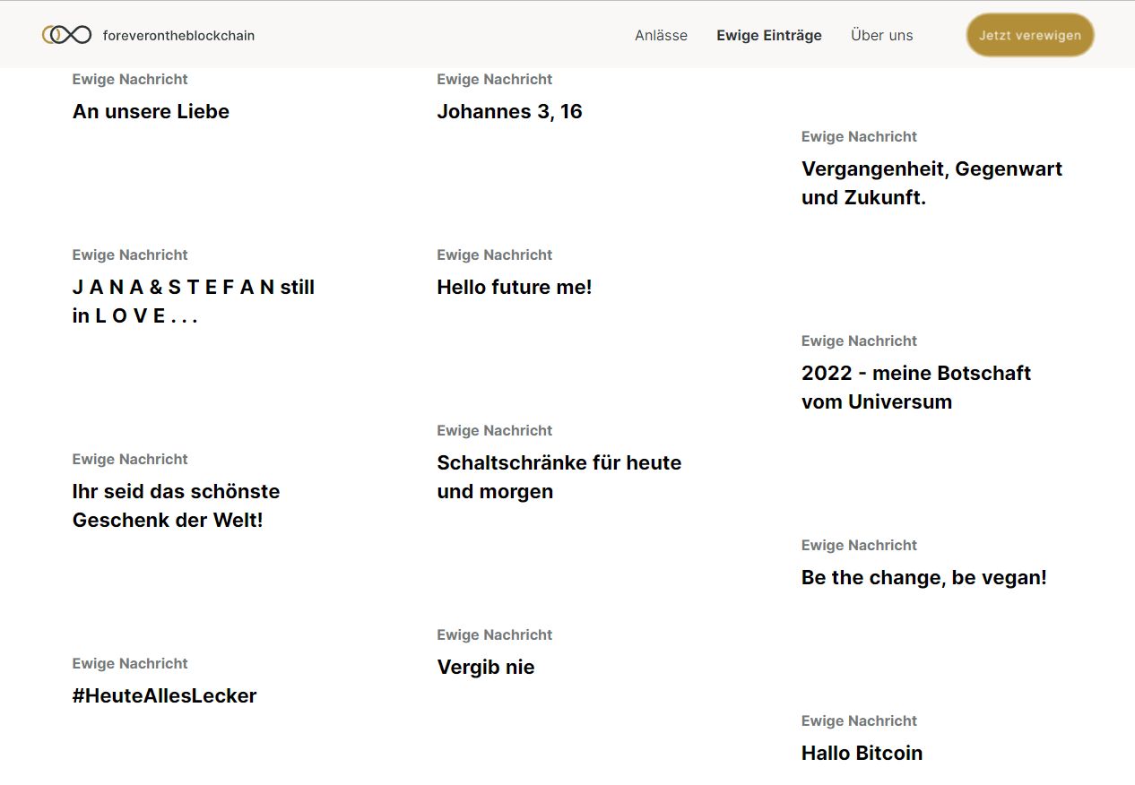 So sehen die digitalen Denkmäler aus (Screenshot: foreverontheblockchain.com)