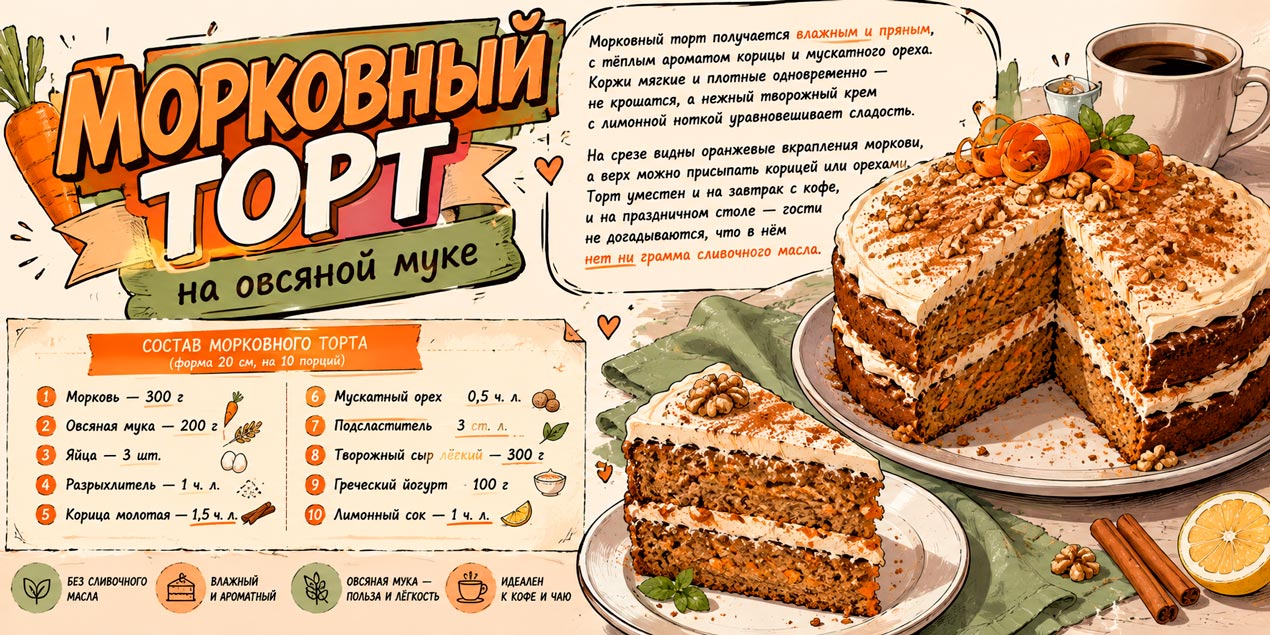 Морковный торт - рецепт, состав и приготовление по шагам