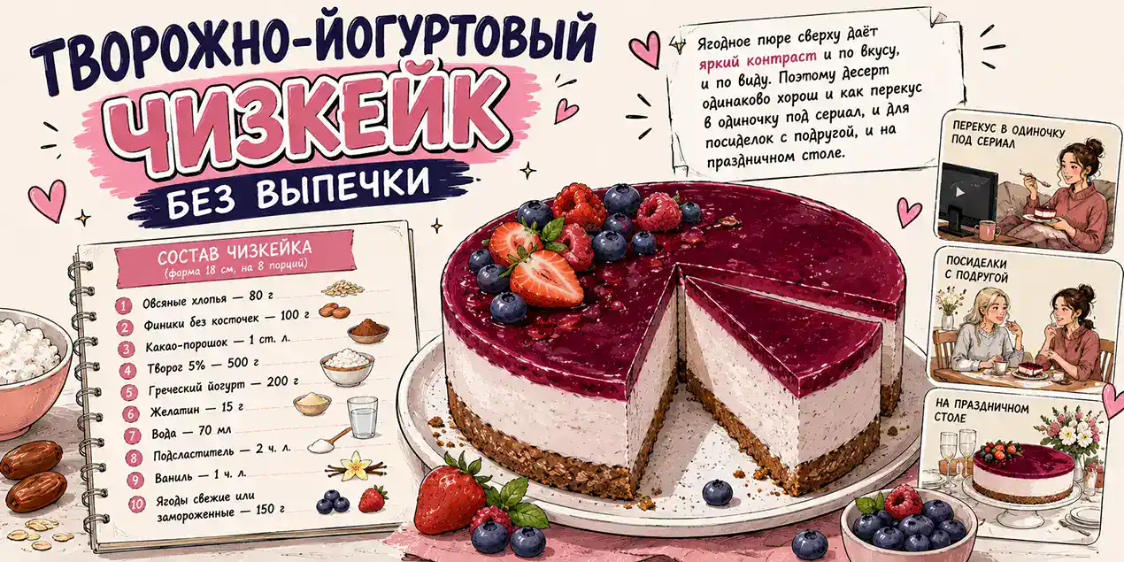 Творожно-йогуртовый чизкейк без выпечки