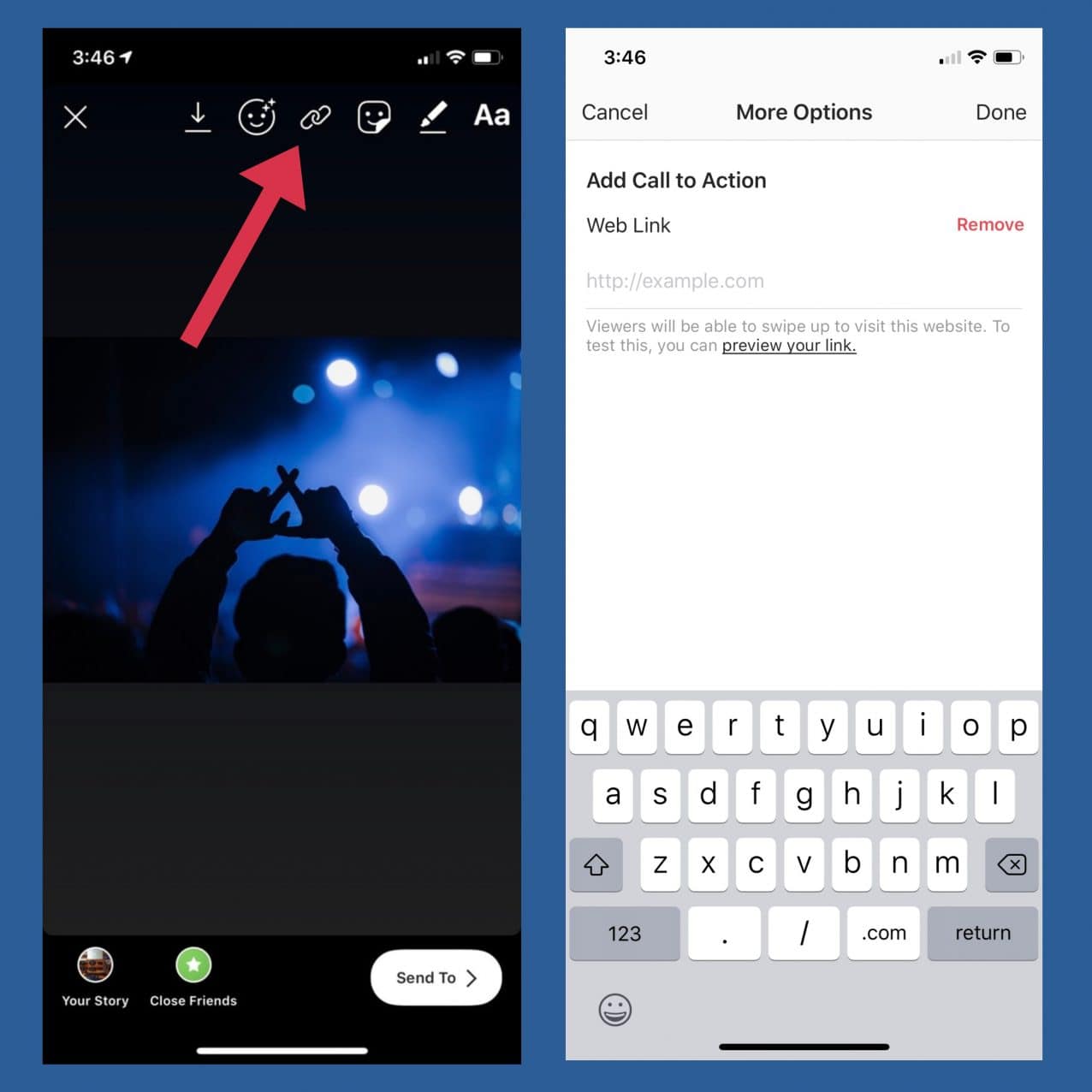 how to add link to instagram story