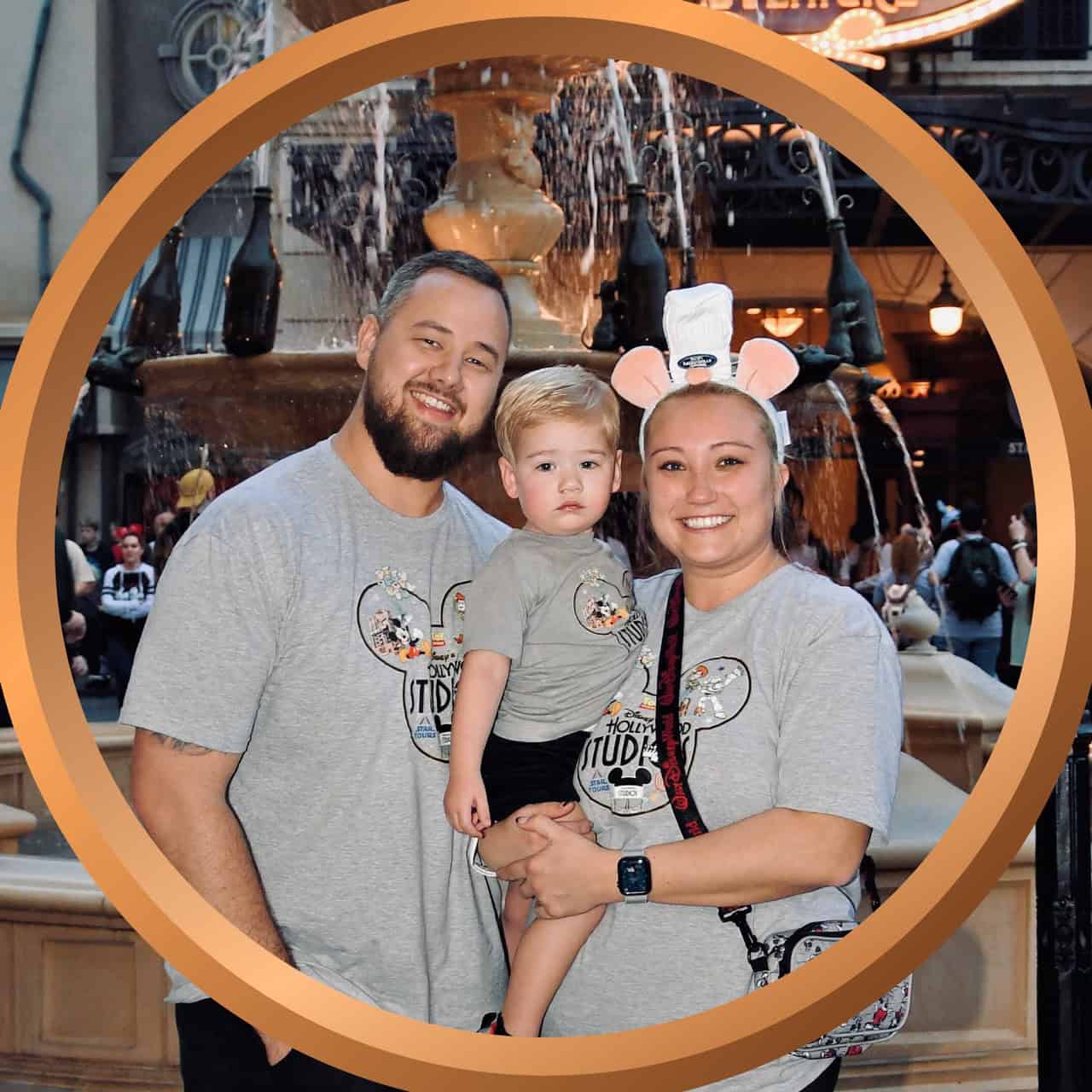 Family enjoying a Disney theme park vacation at Disneyland with themed apparel and joyful memories.