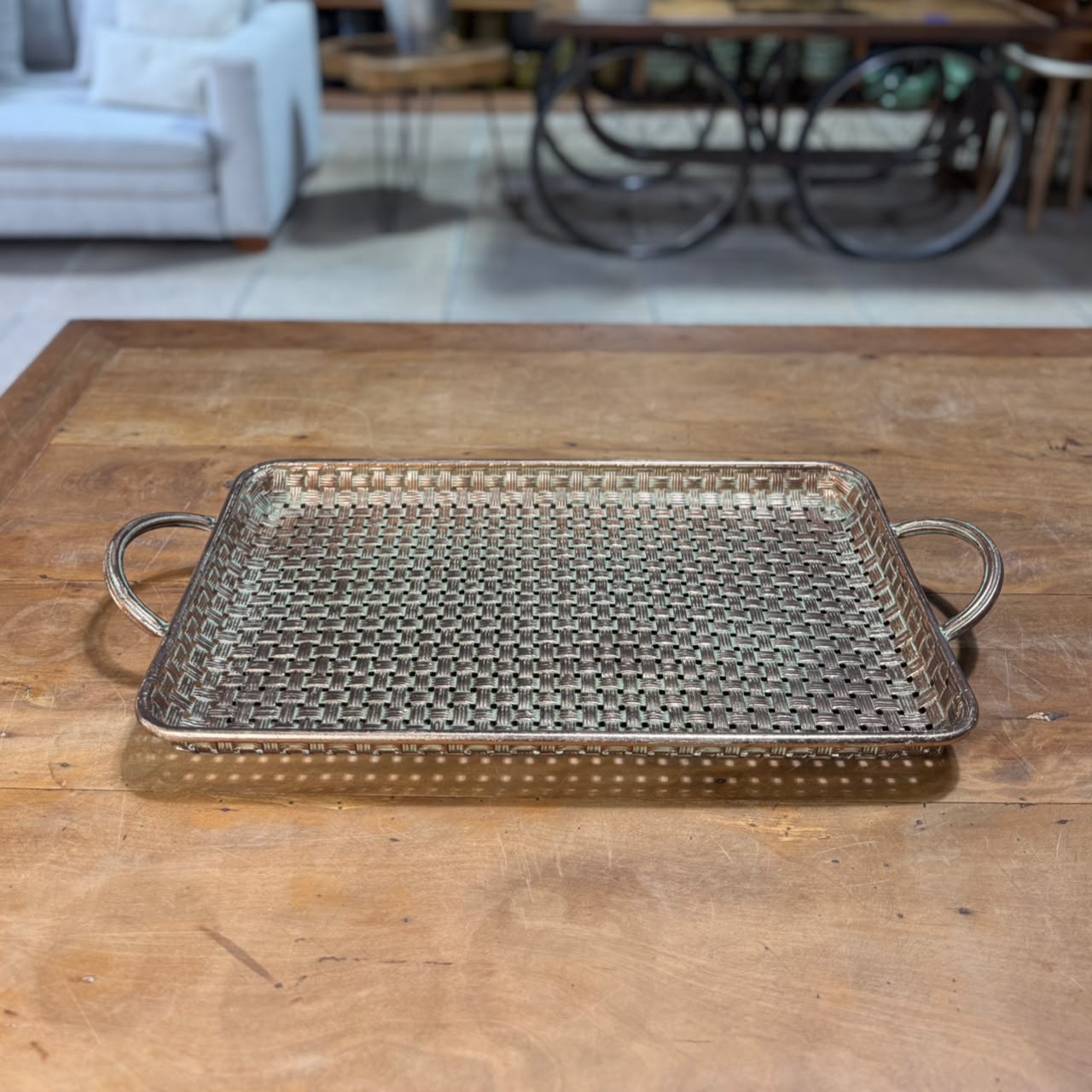 BANDEJA RETANGULAR METALICA DOURADA