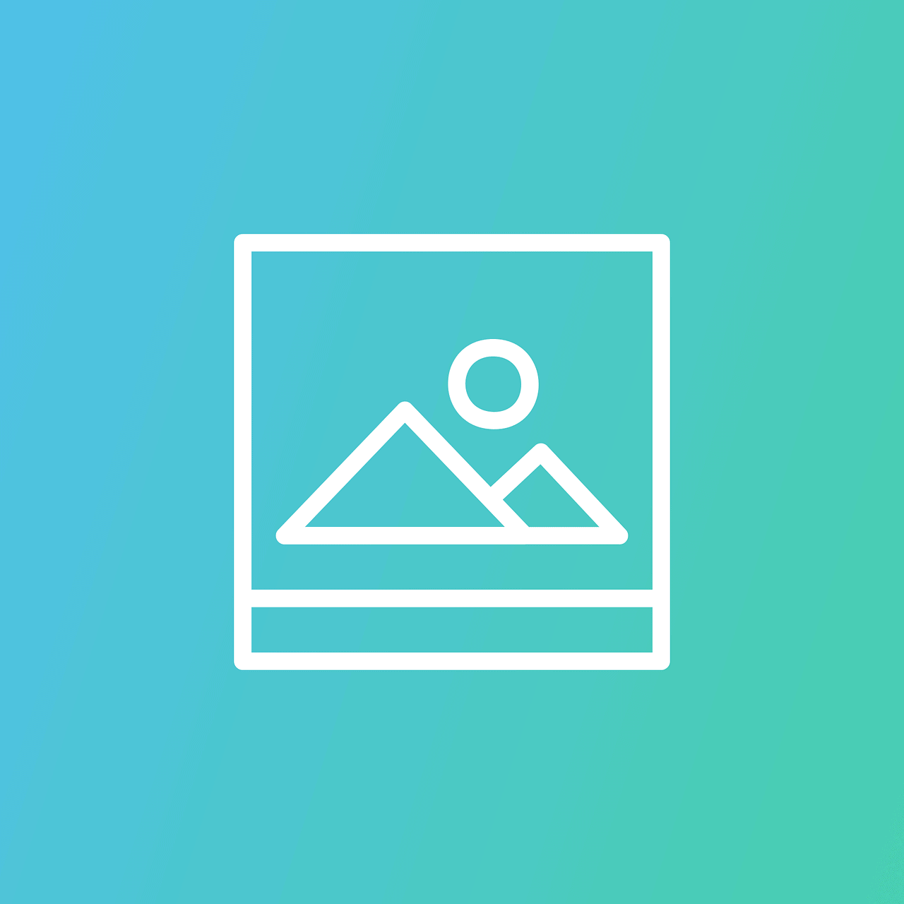 icone representant lew concept d'une image (montagne soleil et mer tracé en ligne blanche sur fonc bleu)