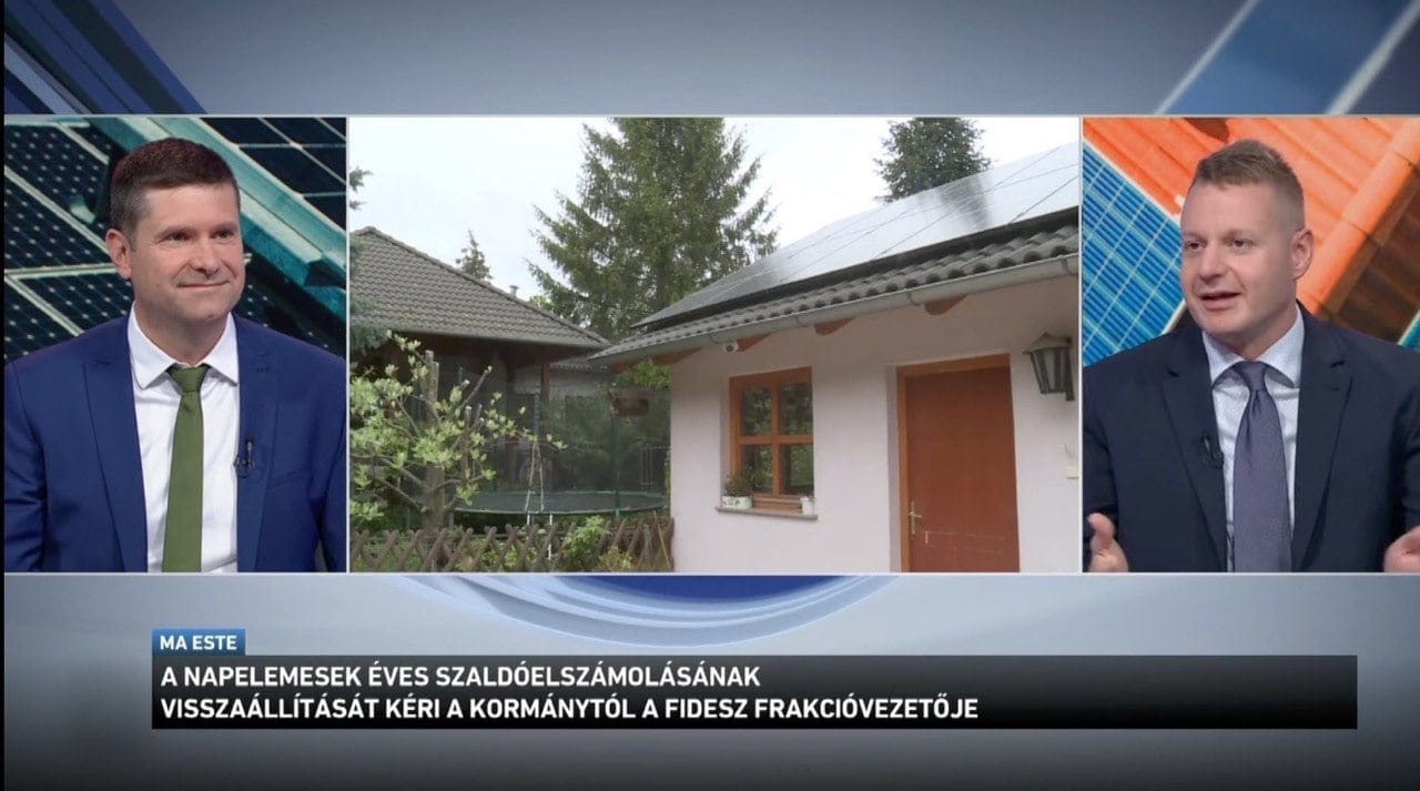 A napelemesek éves szaldóelszámolásának visszaállítását kéri a kormánytól a Fidesz frakcióvezetője