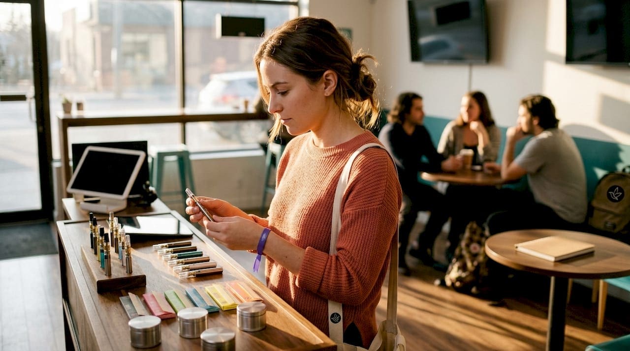 Customer browsing cannabis accessories at Ontario licensed store