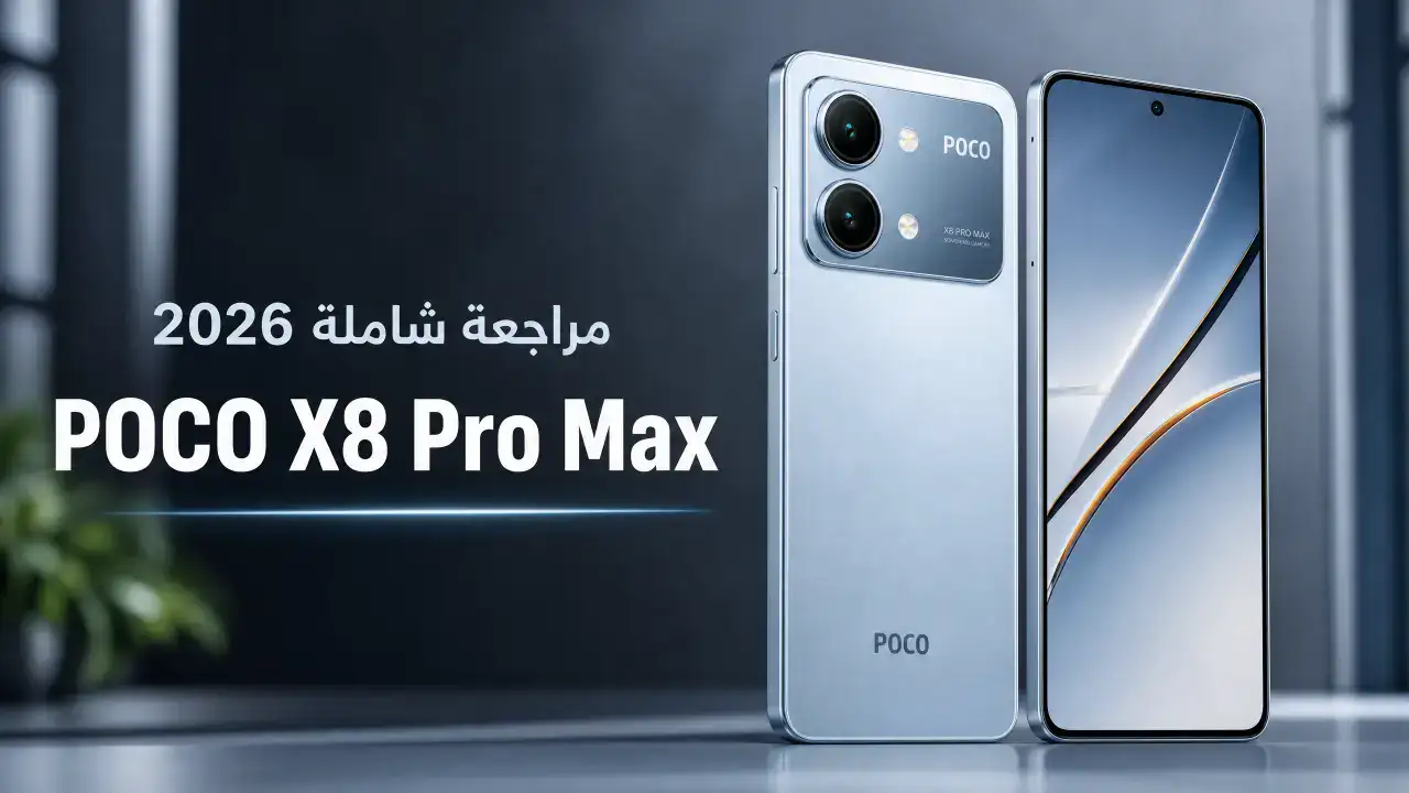 هاتف POCO X8 Pro Max مع معالج Dimensity 9500s وبطارية 8500 مللي أمبير وشاشة AMOLED 6.83 إنش على خلفية خضراء داكنة وذهبية.