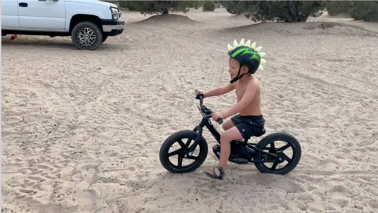 Maddox riding Stacyc in the backcountry