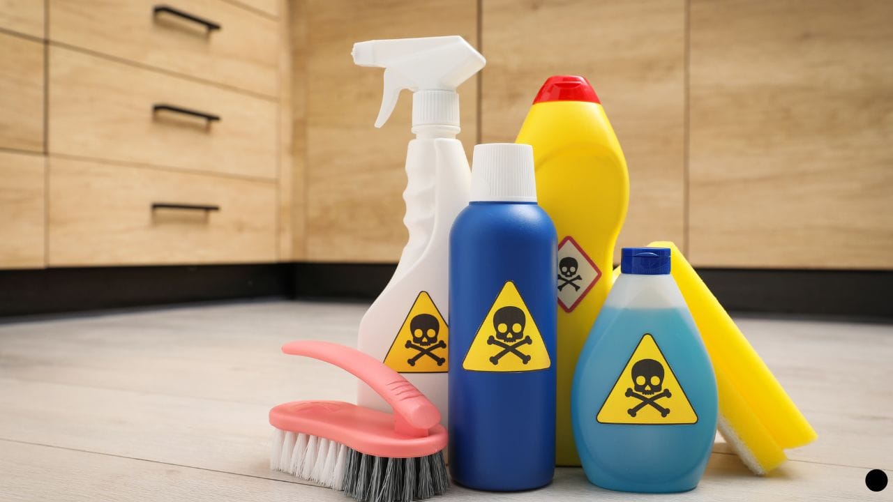 A collection of household chemicals