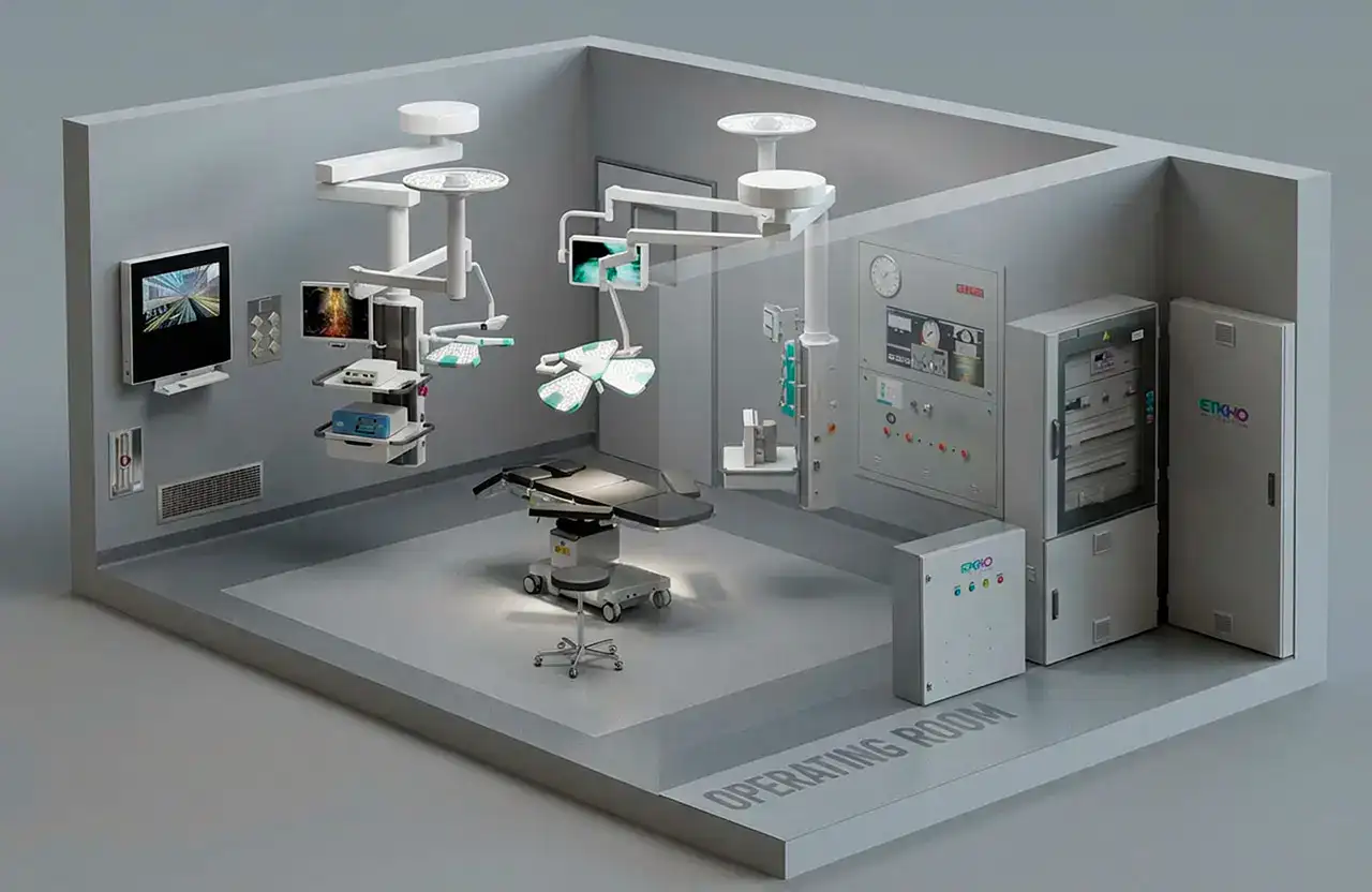 Hospital electrical installation in an operating room with critical medical equipment