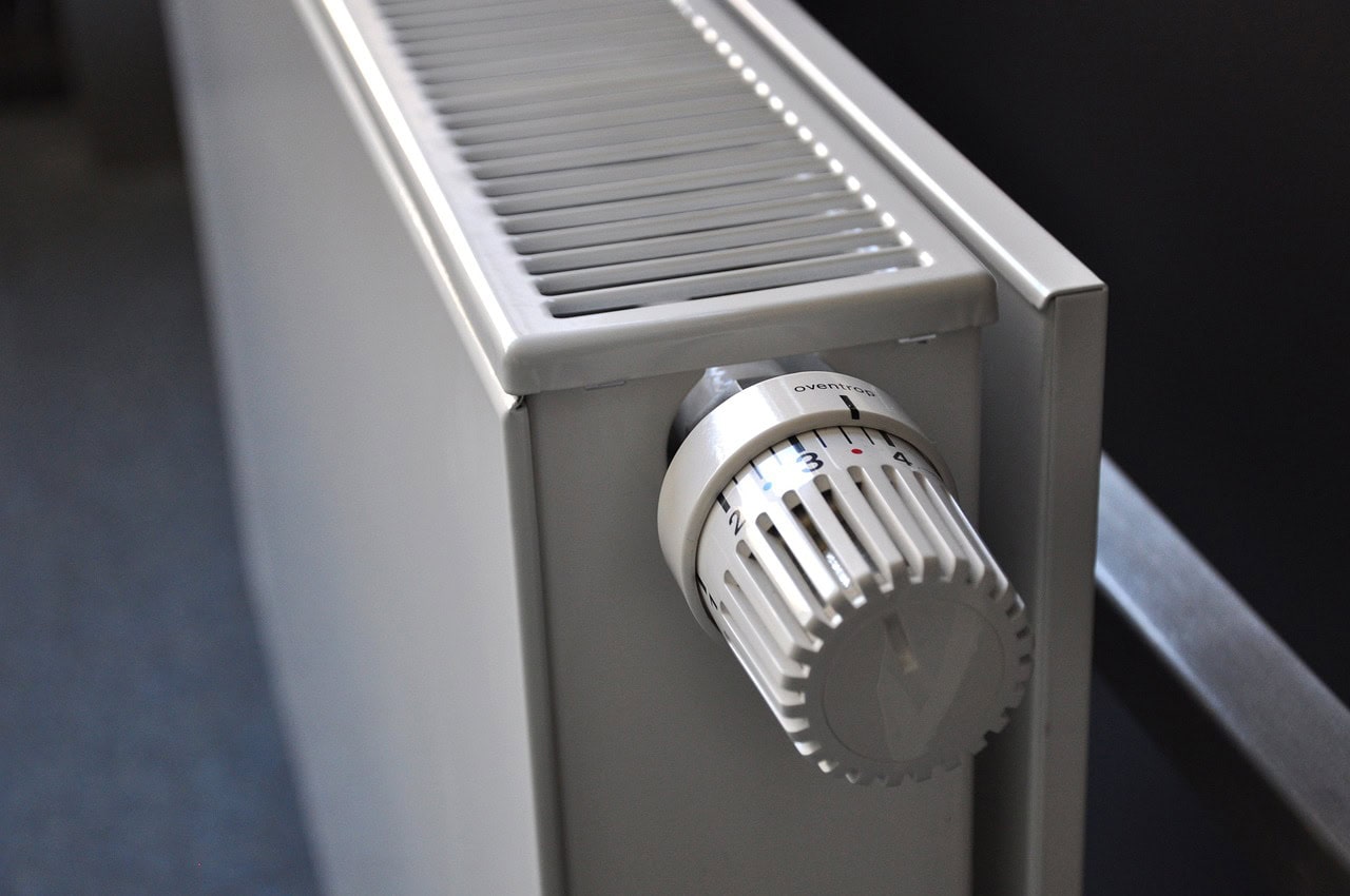 Central heating image of radiator grills shot from end.