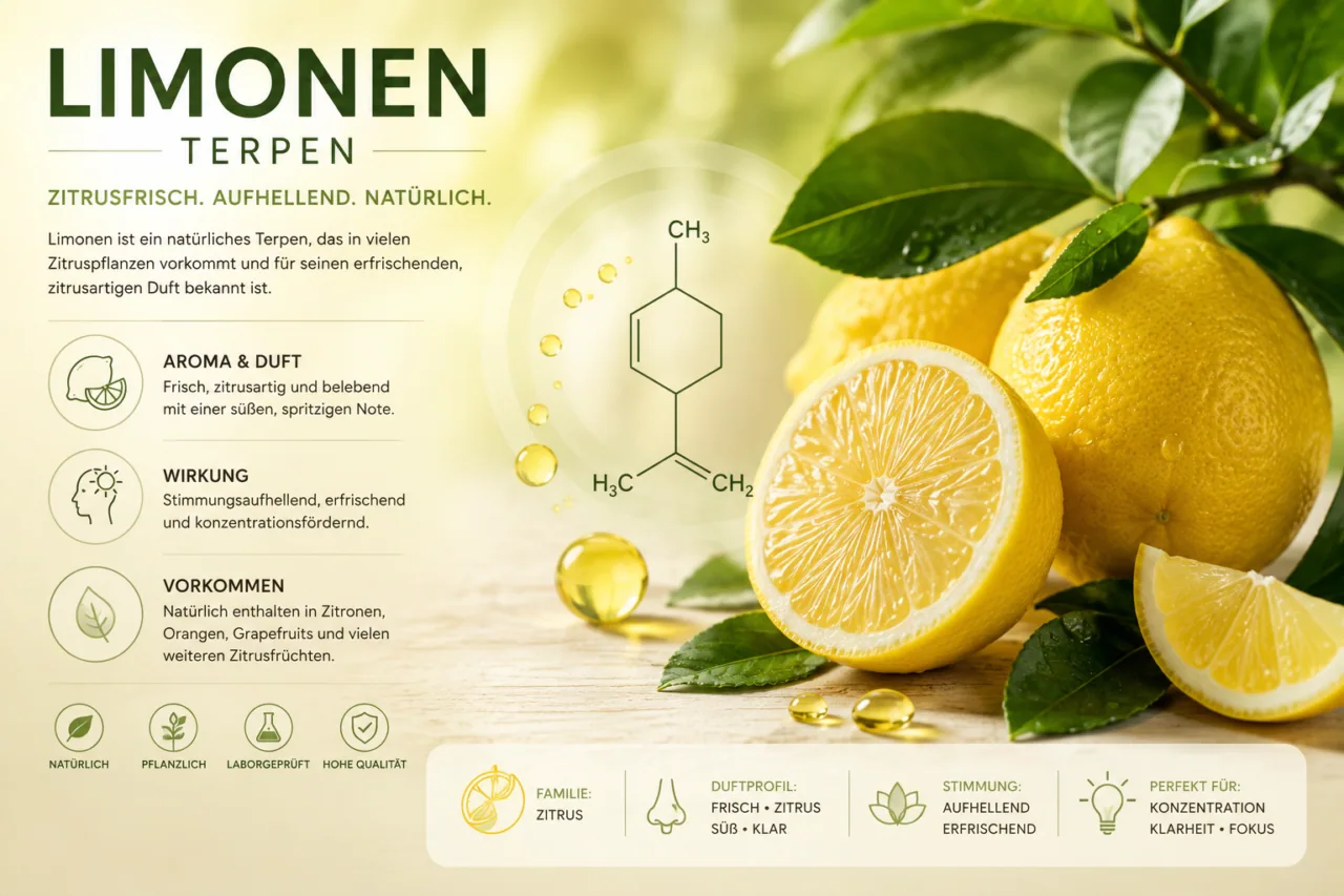 Terpene 1 Limonen Terpene
Limonen Terpene erinnert an Zitrusfrüchte und kommt beispielsweise in den Schalen von Zitronen und Orangen vor.
FlowerPowerCBD