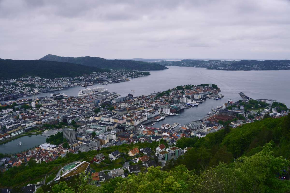 bergen_view_mount_floyen View of Bergen on a cloudy day from the top of Mount Floyen