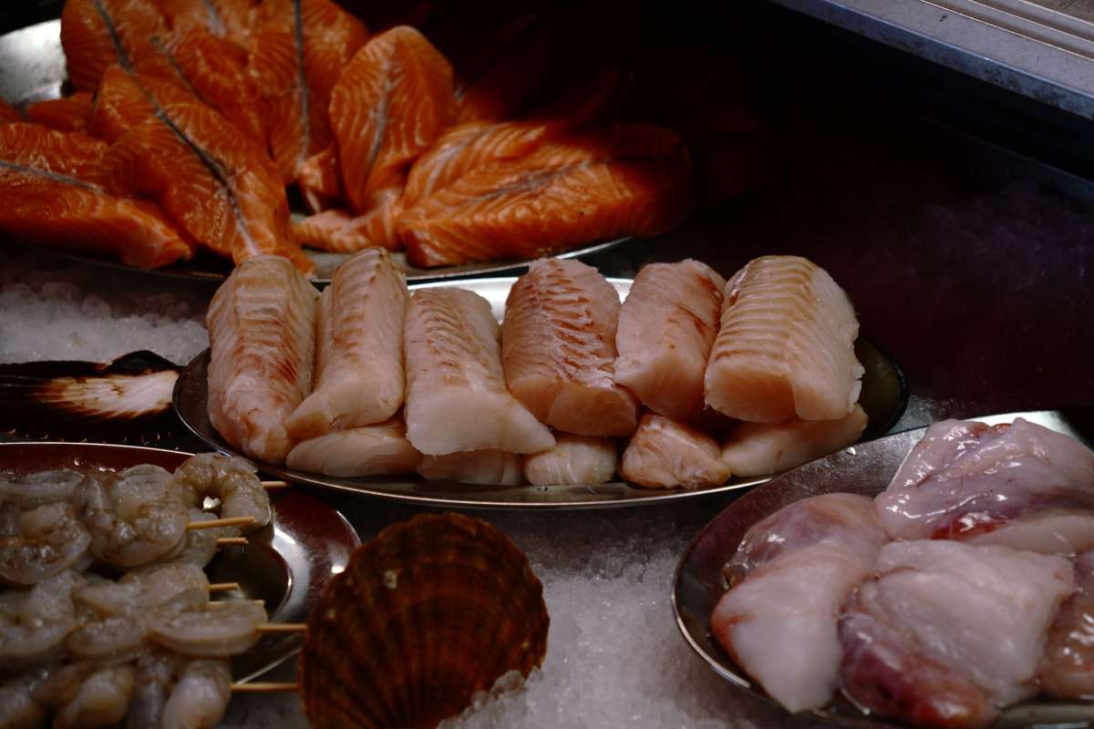fish_market_bergen_salmon Fresh fish in display at the Bergen fish market