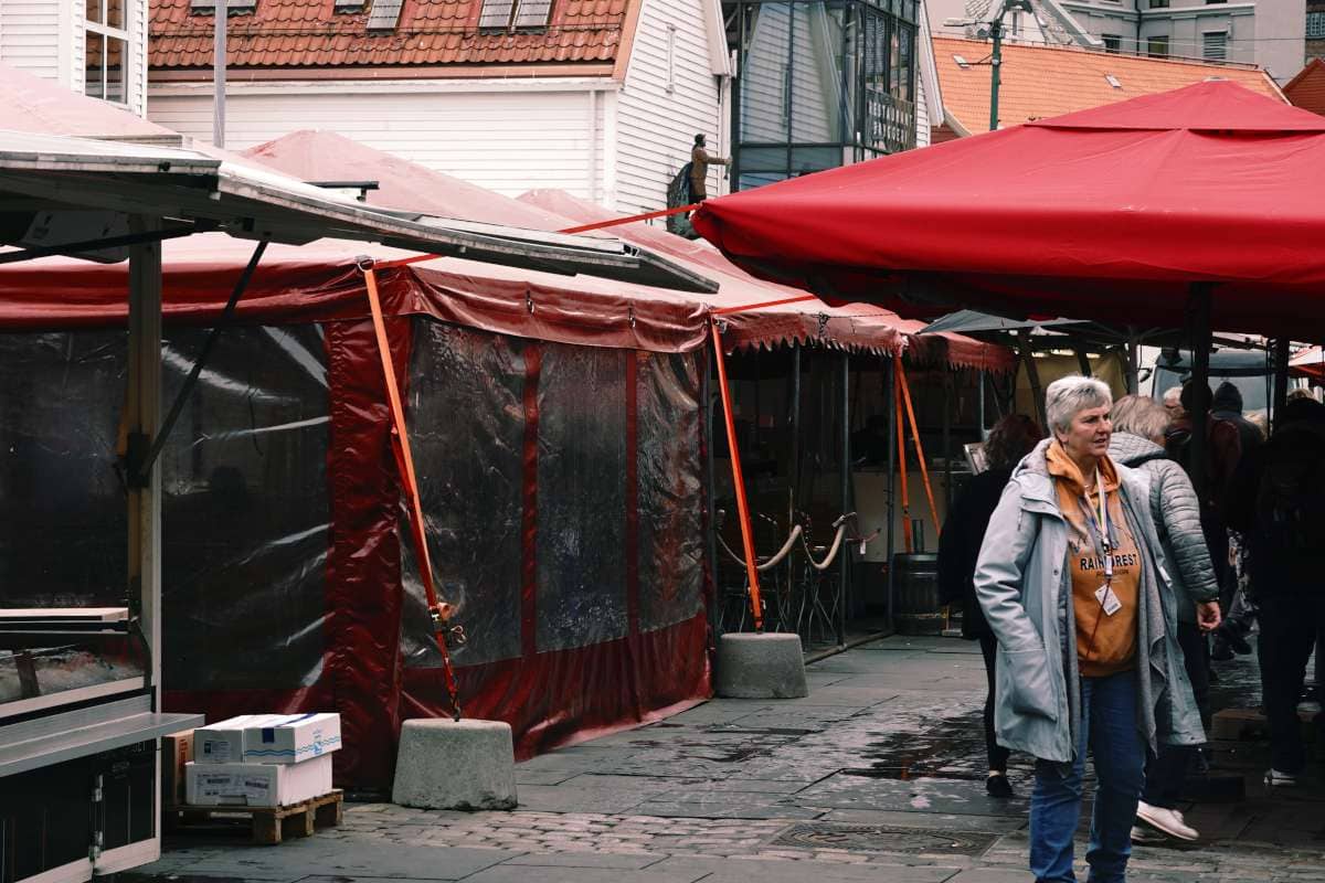 fish_market_stalls_bergen view of the fish market stalls in Bergen