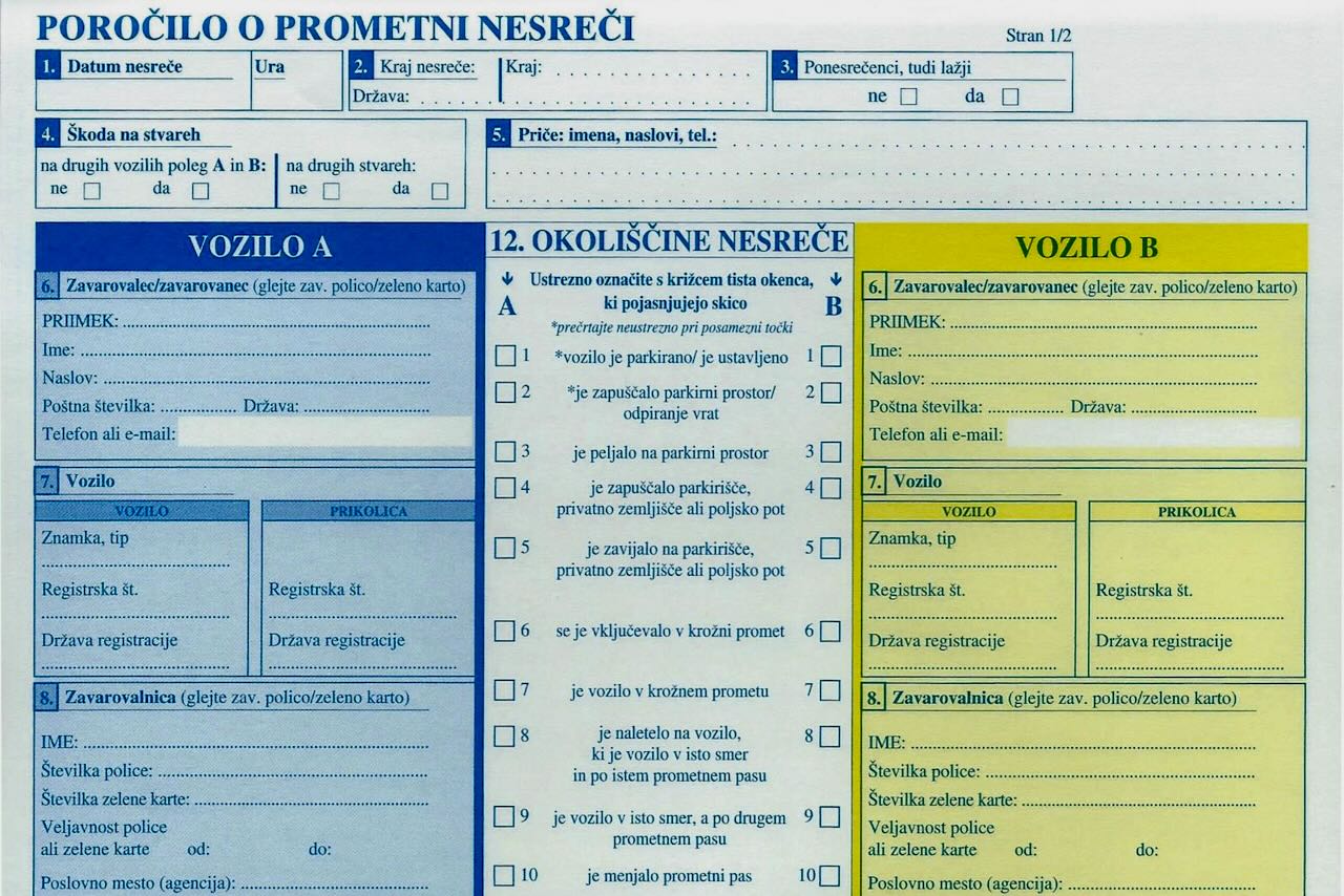Evropsko poročilo o prometni nesreči