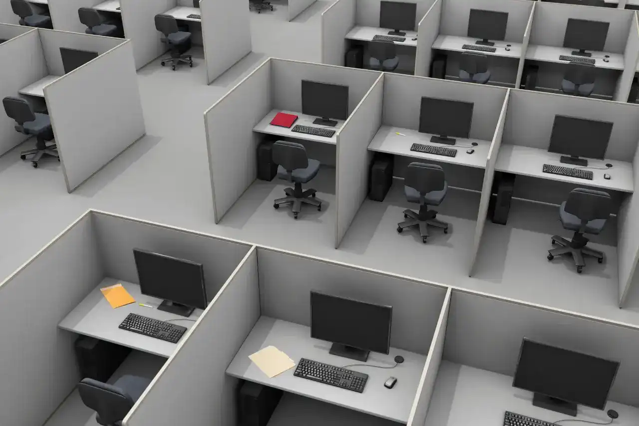 A Japanese office with small cubicles