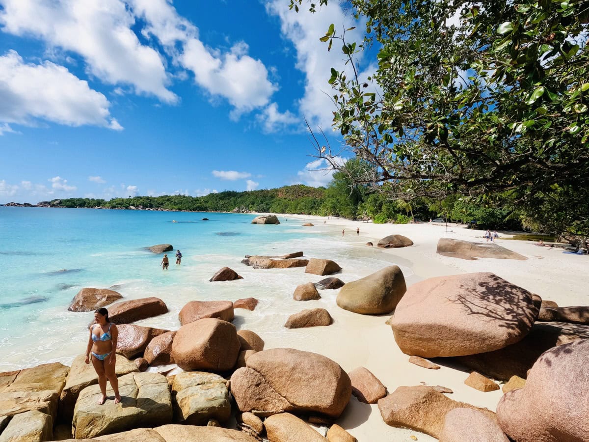 anse_lazio_praslin View of Anse Lazio beach on a sunny day, one of the most beautiful beaches in Praslin, Seychelles