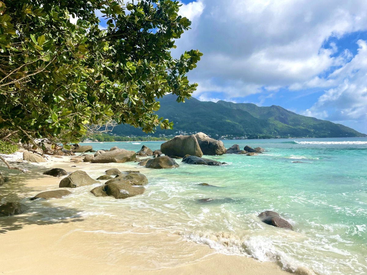 mahe_seychelles_beau_vallon View of secluded small beach near Beau Vallon in Mahe, Seychelles