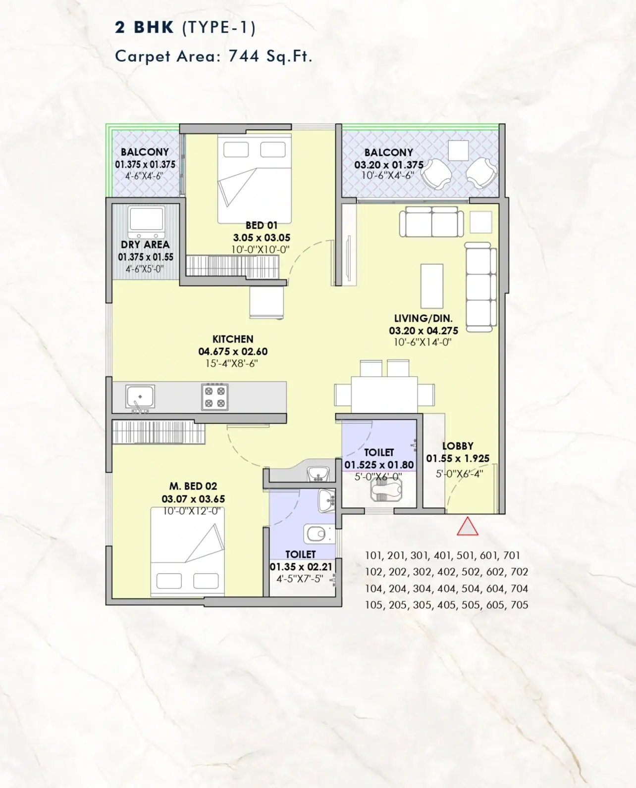 Vision Ekaan 744 Sq.Ft. 2 BHK floor plan