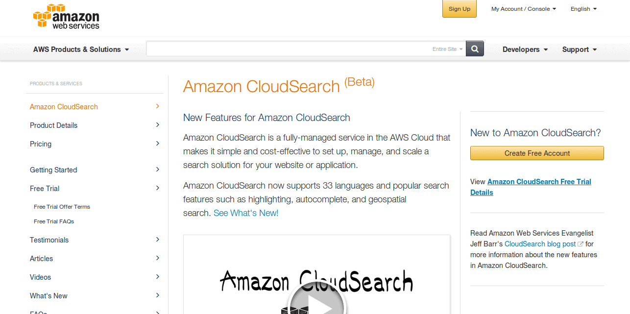 AWS   Amazon CloudSearch   Search Service in the Cloud