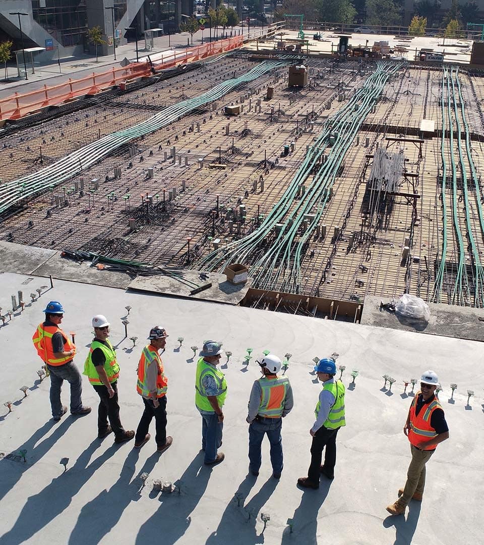 Electrical systems installation on a commercial building construction site.