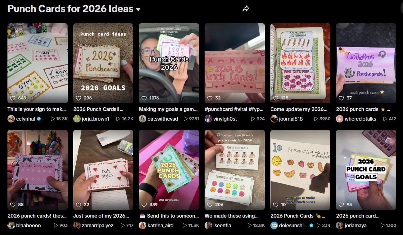 TikTok Punch Card Trend screenshot from TikTok