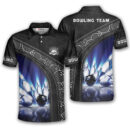 Custom Bowling Shirt Men Blue Light King Pins Strike