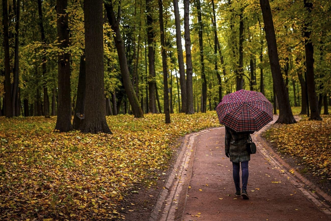 Woman with umbrella in autumn